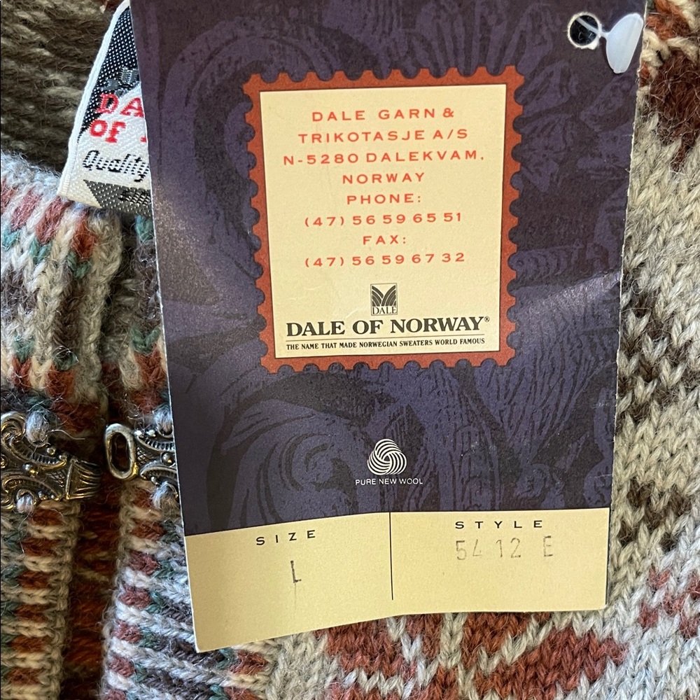 Dale of Norway Vintage Nordic Pattern Cardigan Sweater - Rust & Brown Tones NWT - Picture 8 of 13